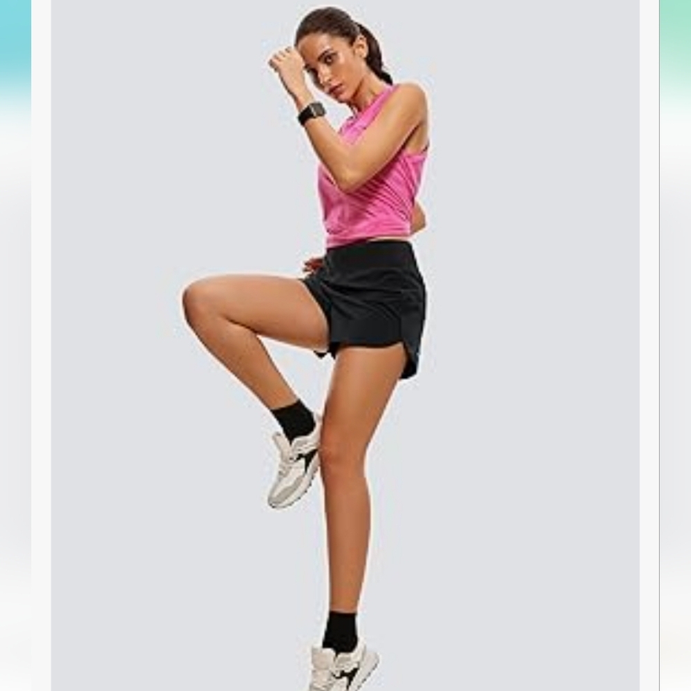 CRZ‎ YOGA High Waisted Running Shorts- Liner Gym Athletic Workout Sz L black